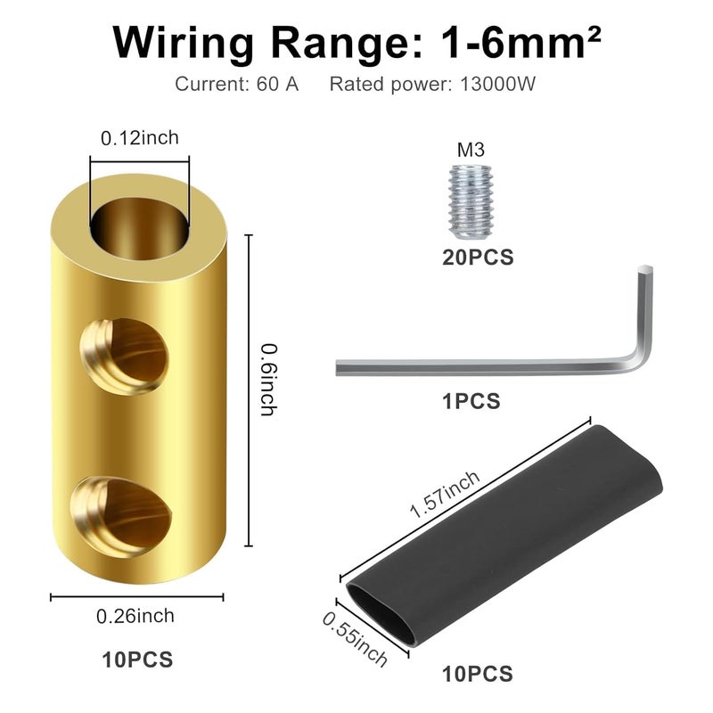 Linkstyle 10PCS 10AWG Wire Connector Nut Kit, 60A 16-10 Gauge Splicing Screw Quick Wiring Connection Terminal, Circuit Brass Wire Connector, Screw-Fixed Type Heat Shrink Butt Connectors - Image 2